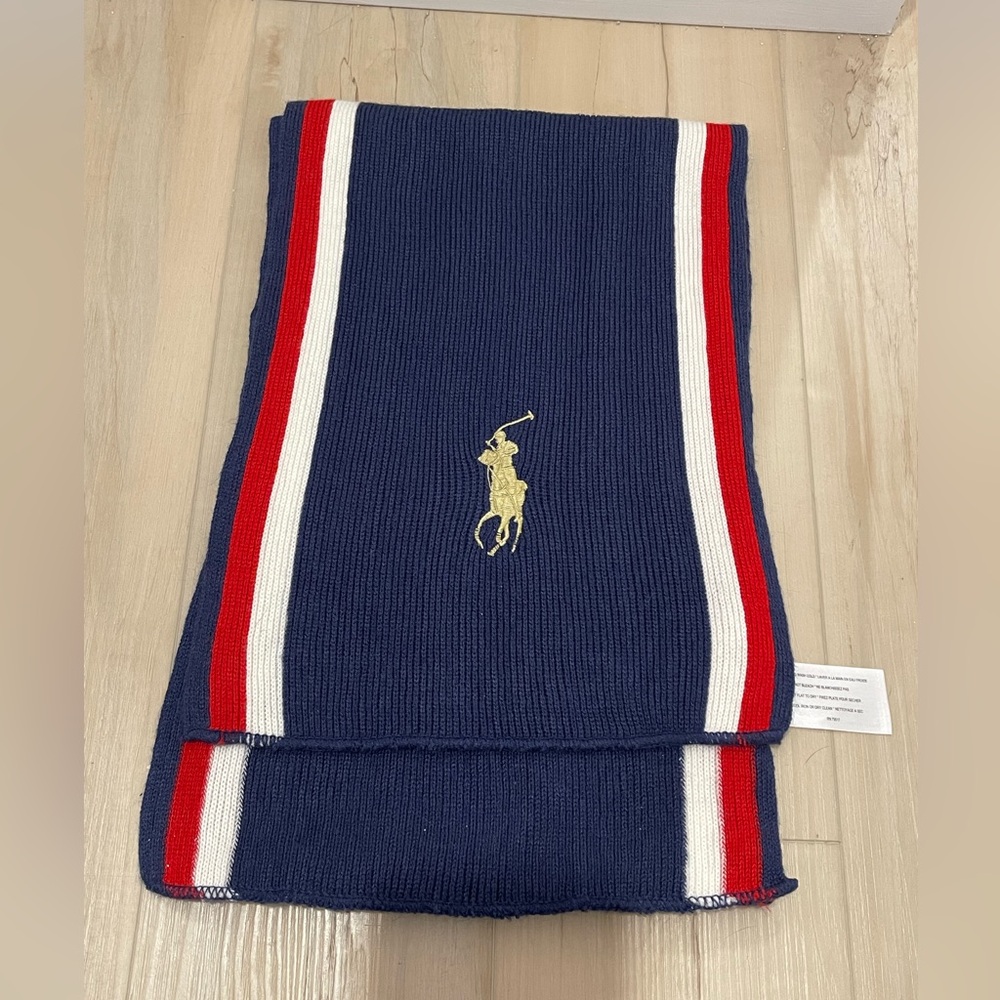 Ralph Lauren Blue Scarf with Red and White Accents
